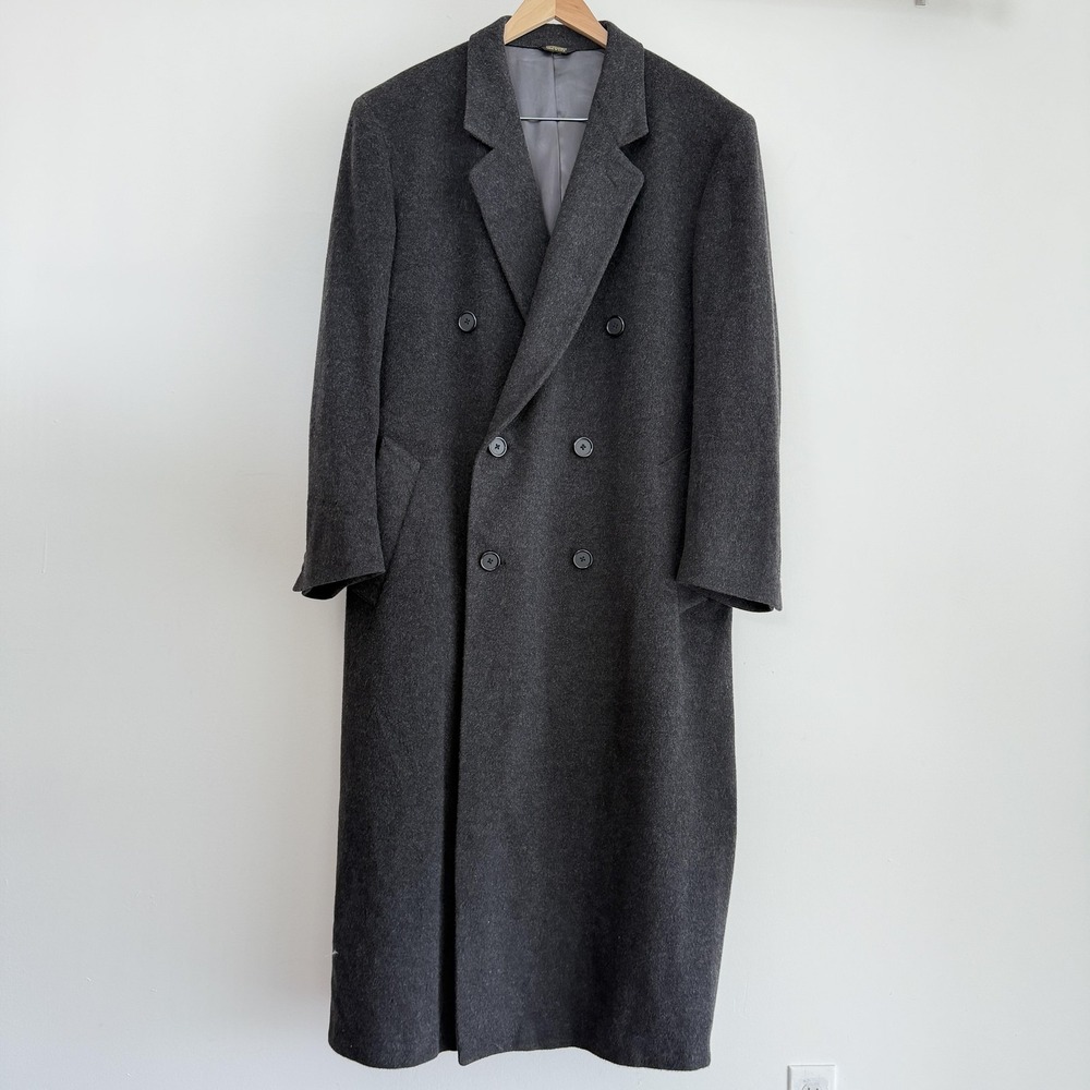 Vintage Nordstrom Jacob Siegel Coat Mens L/XL Gray Loro Piana Wool Overcoat USA